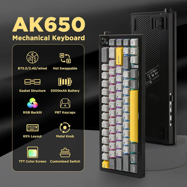 Ajazz AK650 RGB Flying Fish Switch Wireless With Screen (AK650-FF-BGY) Black