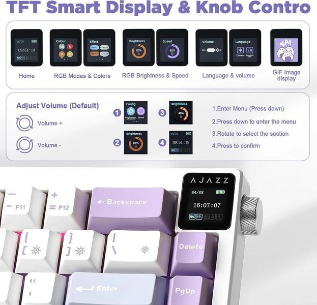 Ajazz AK650 RGB Flying Fish Switch Wireless With Screen (AK650-FF-PWB) Purple