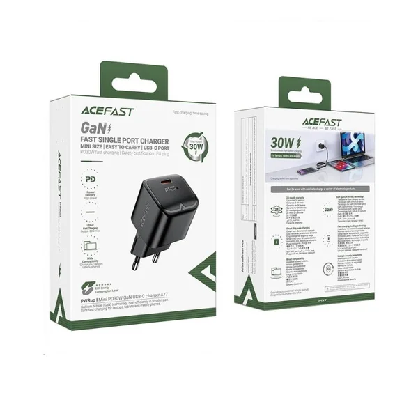 ACEFAST A77 mini PD30W GaN USB-C charger Black 6974316282662 фото