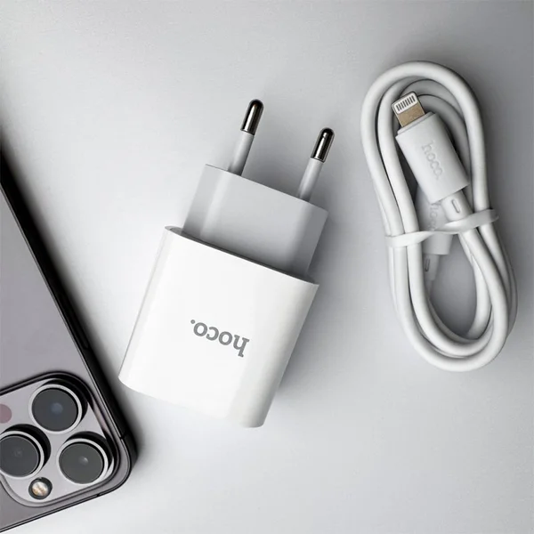 HOCO C76A Pro Majestic single port PD30W charger set (C to iP)(EU) White 6942007616317 фото