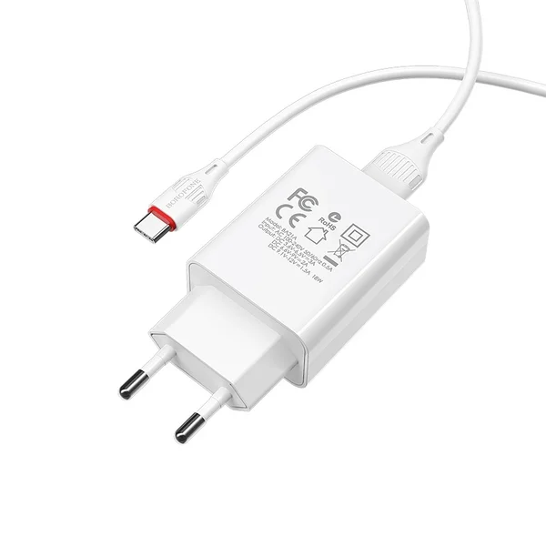 BOROFONE BA21A Long journey single port QC3.0 charger set(Type-C) 18W White