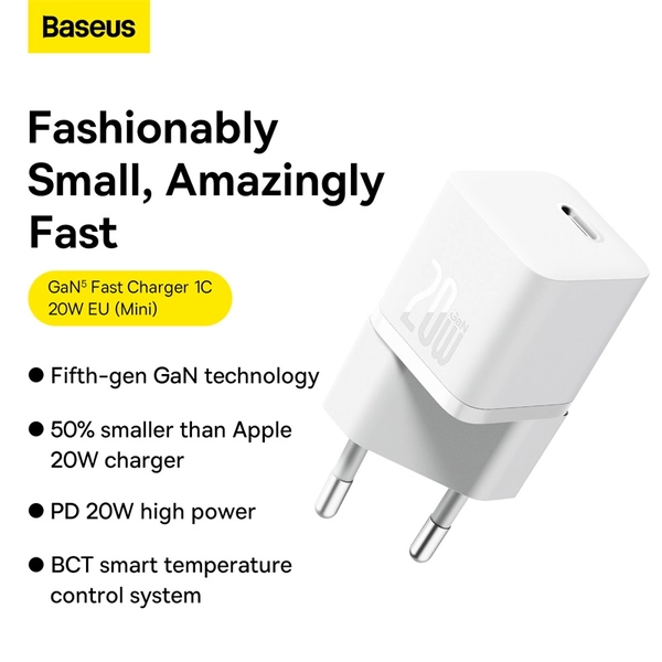 Baseus GaN5 Fast Charger(mini) 1C 20W EU White CCGN050102 фото